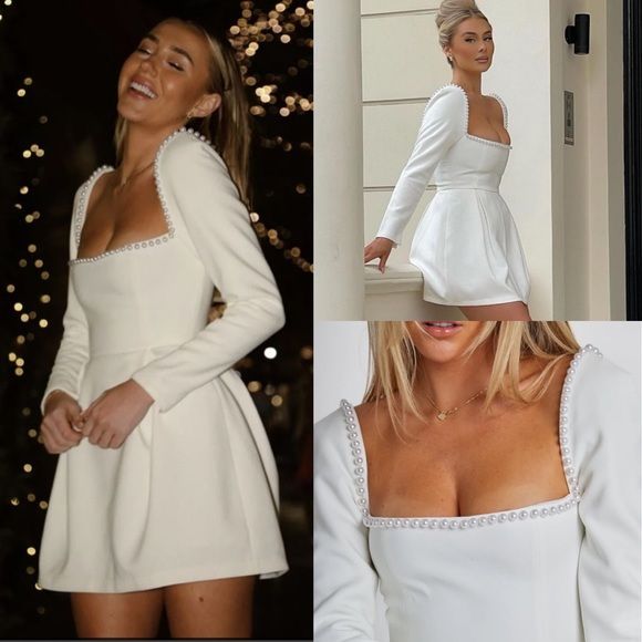 ODD MUSE— White The Ultimate Muse Pearl Dress -Square neck embellished dress | Poshmark