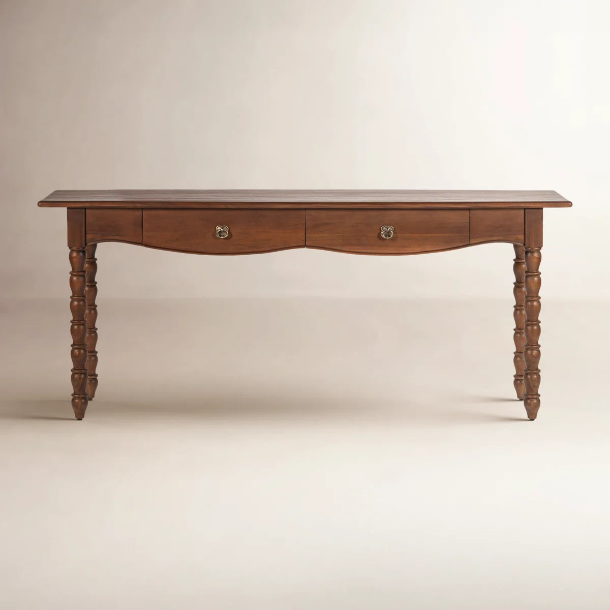 Isabel Spindle Solid Wood Console Table Rectangular Shape Brass Knobs Entryway Table with 2 Drawe... | Wayfair North America