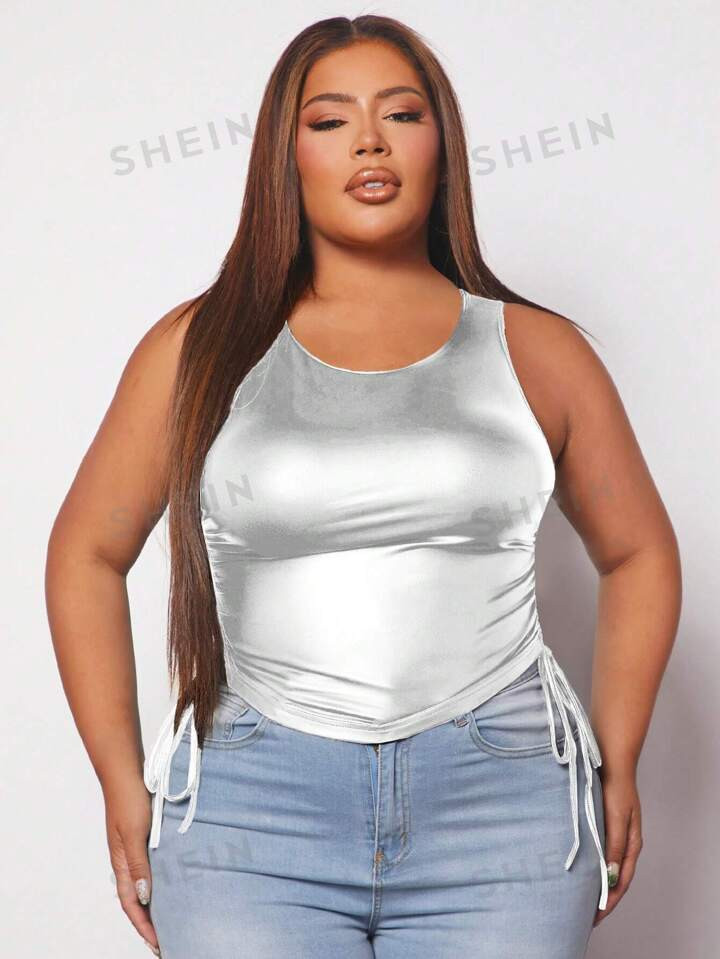 SHEIN SXY Plus Drawstring Side Metallic Tank Top | SHEIN