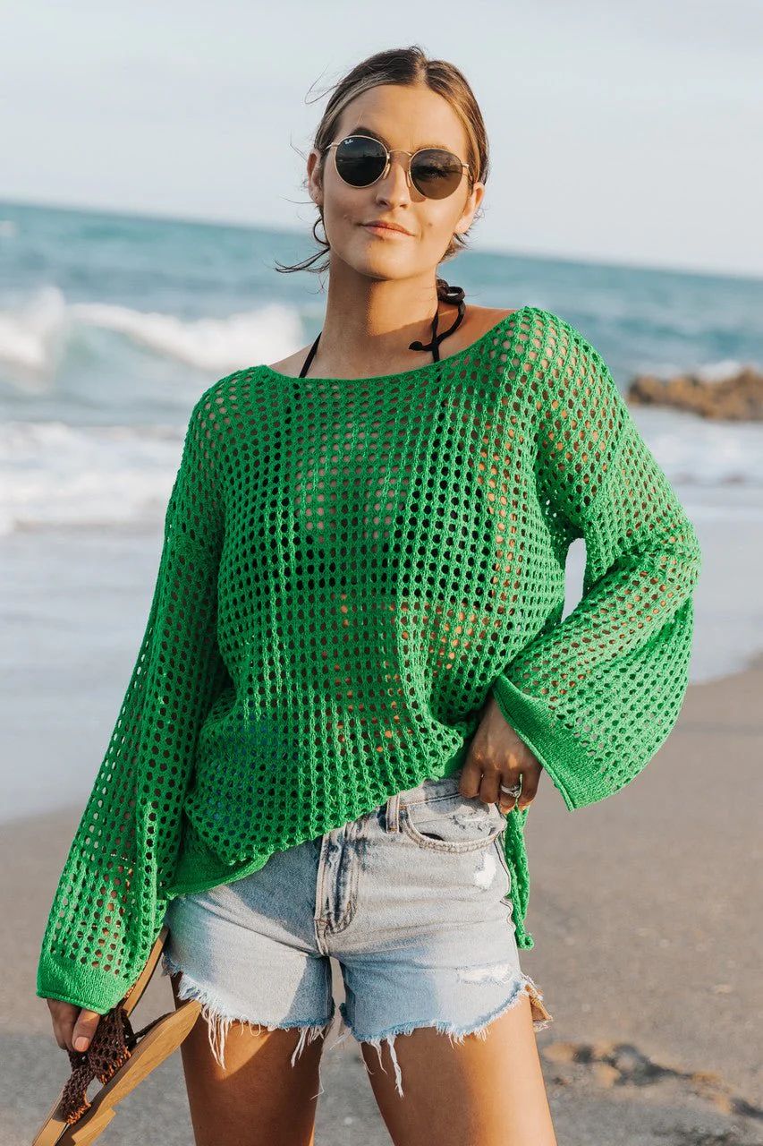 Green Long Sleeve Round Neck Cover Up Top | Magnolia Boutique | Magnolia Boutique