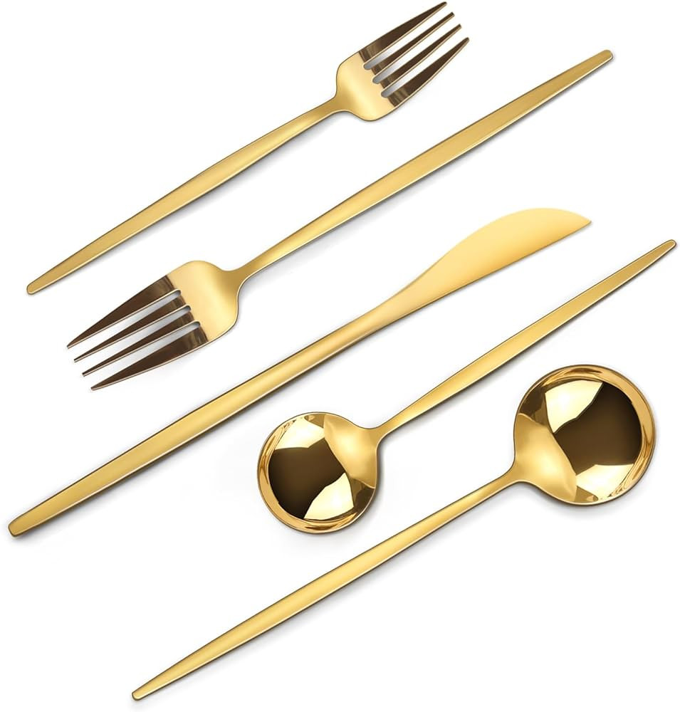 Mirror Gold Silverware Set, 20-Piece Flatware Cutlery Sets Service for 4, Mirror Polished Tablewa... | Amazon (US)
