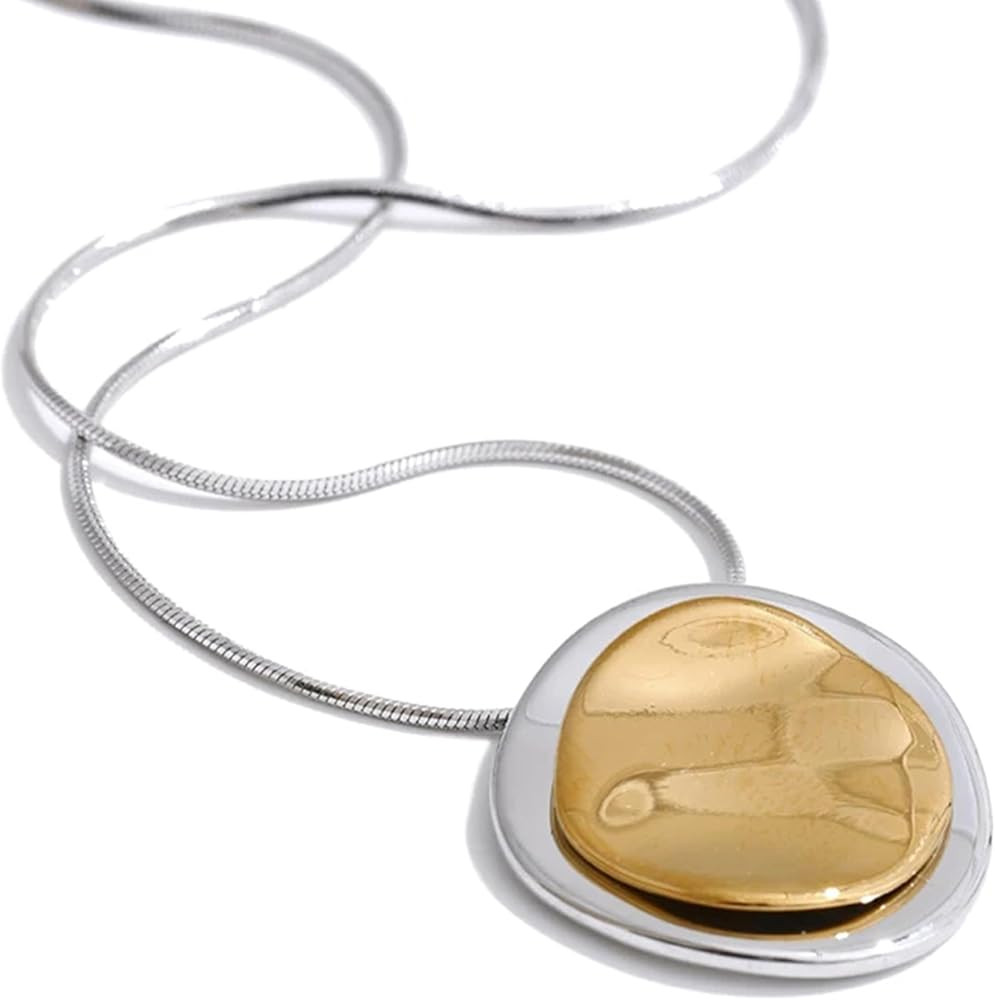Mchic Silver and Gold Necklace for Women: Dainty Two Tone Circle Pendant Necklace 18K Gold/Silver... | Amazon (US)