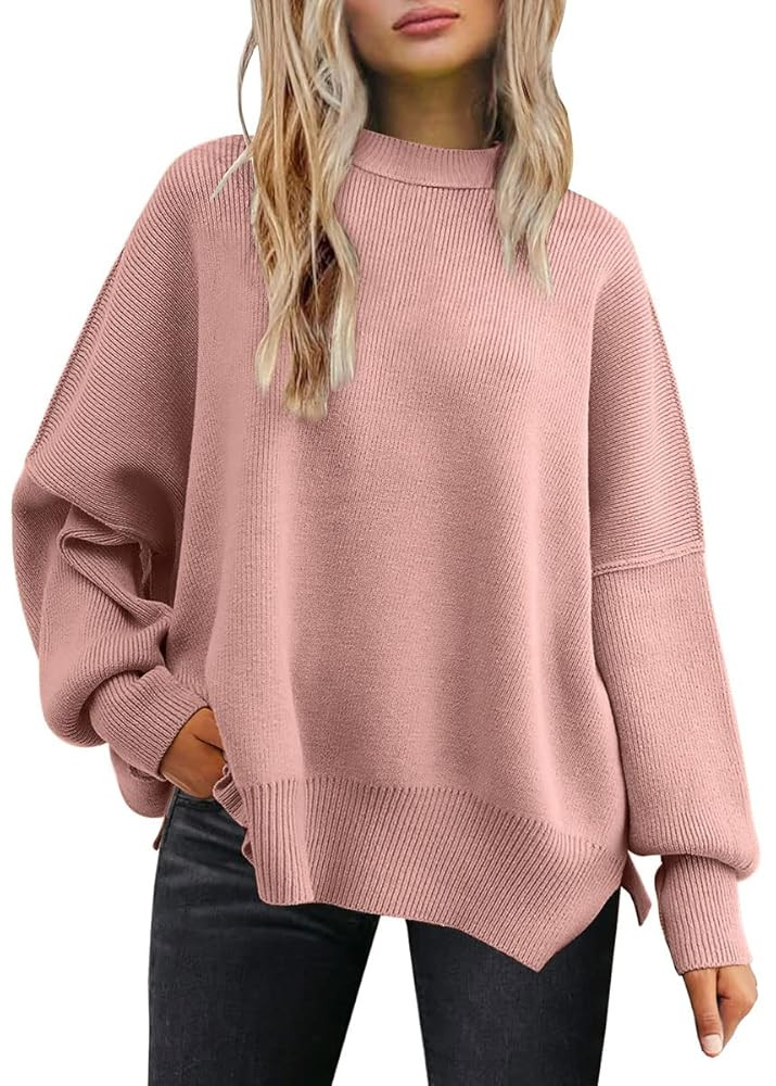 LILLUSORY Women's Oversized Batwing Sweaters 2025 Fall Outfits Trendy Crewneck Knit Side Slit Fas... | Amazon (US)