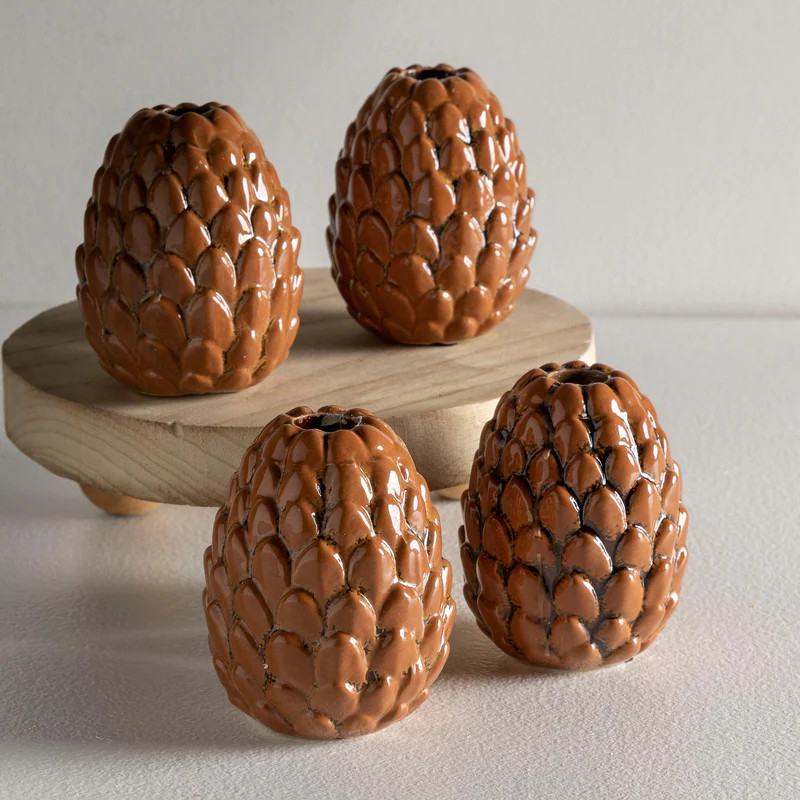 Pinecone Candle Holder, Set of 4 | Plow & Hearth
