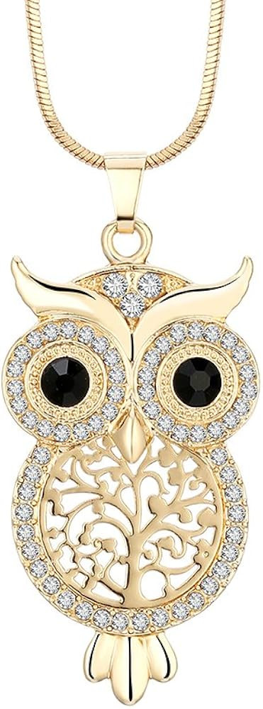 PJ Cute Owl Crystal Pendant Necklace for Women Girls - 1.57" Bird Tree Pendants Snake Chain Neckl... | Amazon (US)