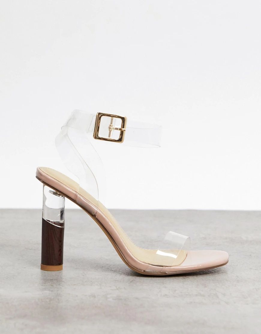 Truffle Collection clear heeled sandals in beige with heel detail | ASOS (Global)