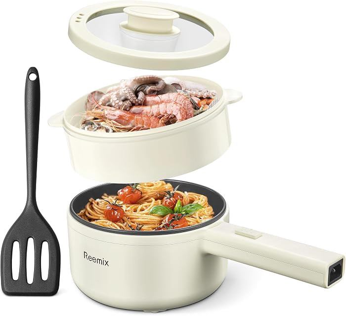 Hot Pot Electric With Steamer, 1.6L Ramen Cooker Non-Stick Saut\u00e9 Pan for Steak, Egg, Fried R... | Amazon (US)