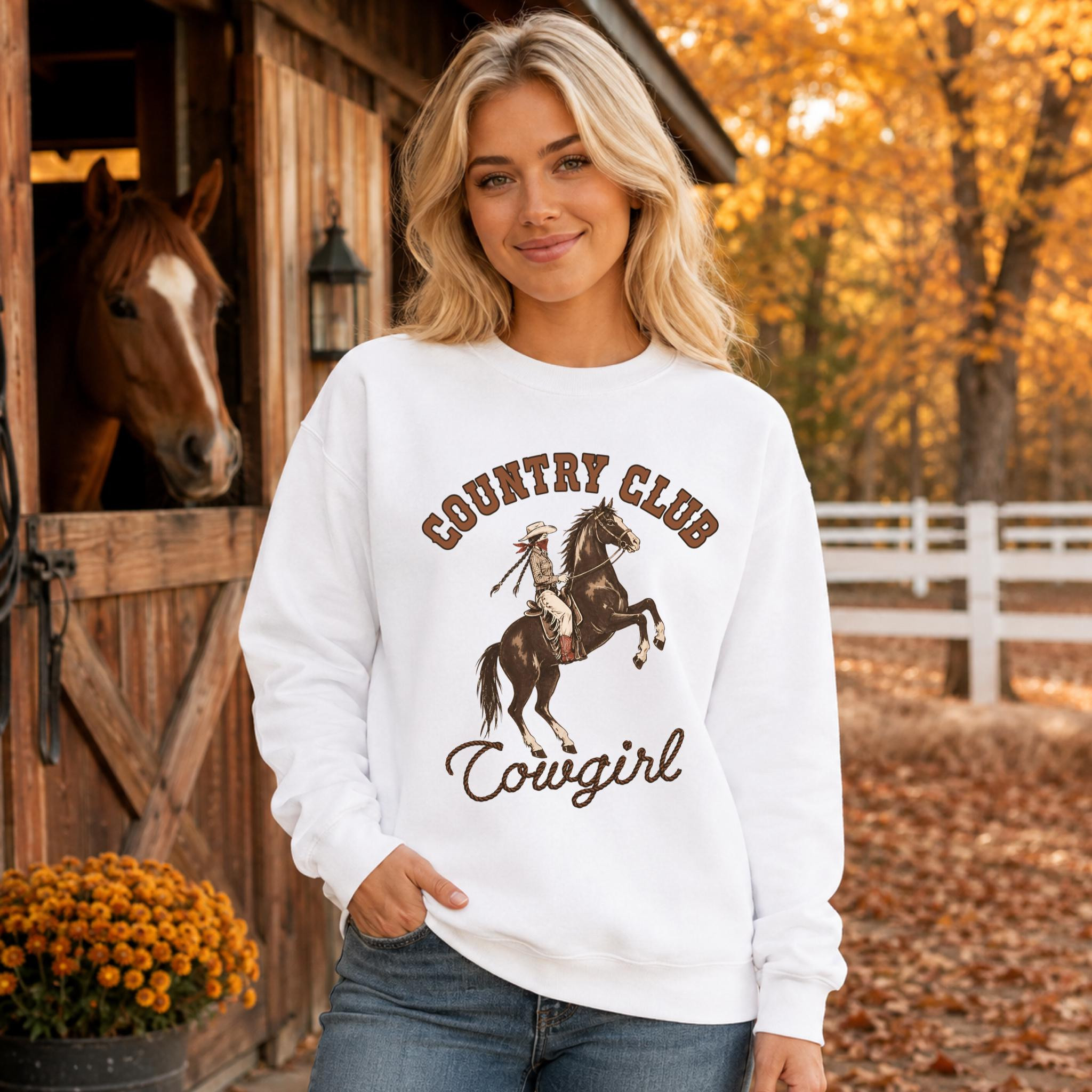 Country Club Cowgirl Sweatshirt, Western Graphic Crewneck, Vintage Cowgirl Sweatshirt, Equestrian Western Sweatshirt, Comfort Colors | Etsy (Global)