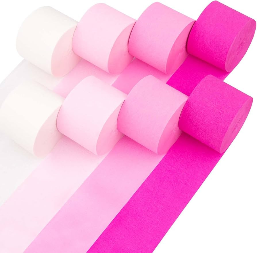 Captain Décor 8 Pink Streamers with White, 656ft Pack of Pink Crepe Paper Streamers for Bachelor... | Amazon (US)