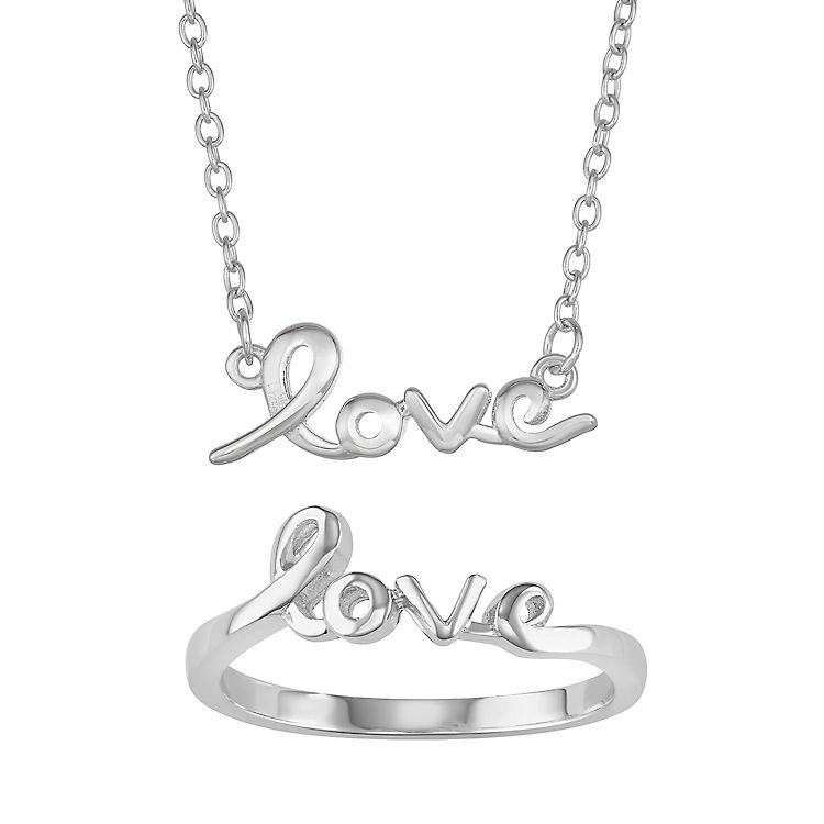 Necklace & Ring 2-piece "Love" Jewelry Set | Kohl's