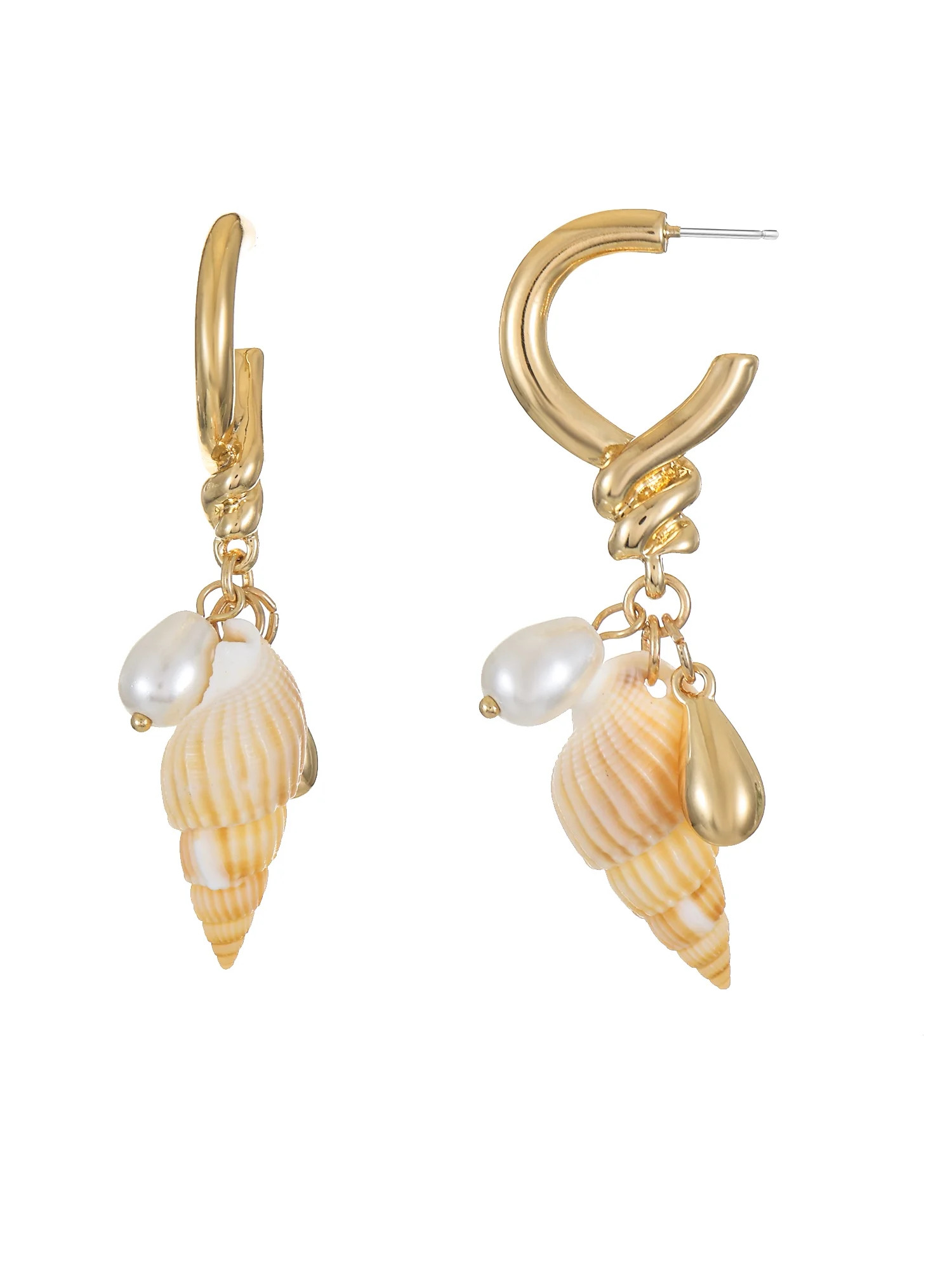 Time and Tru Goldtone Mini Hoop with Shell Charms, 1 Pair | Walmart (US)