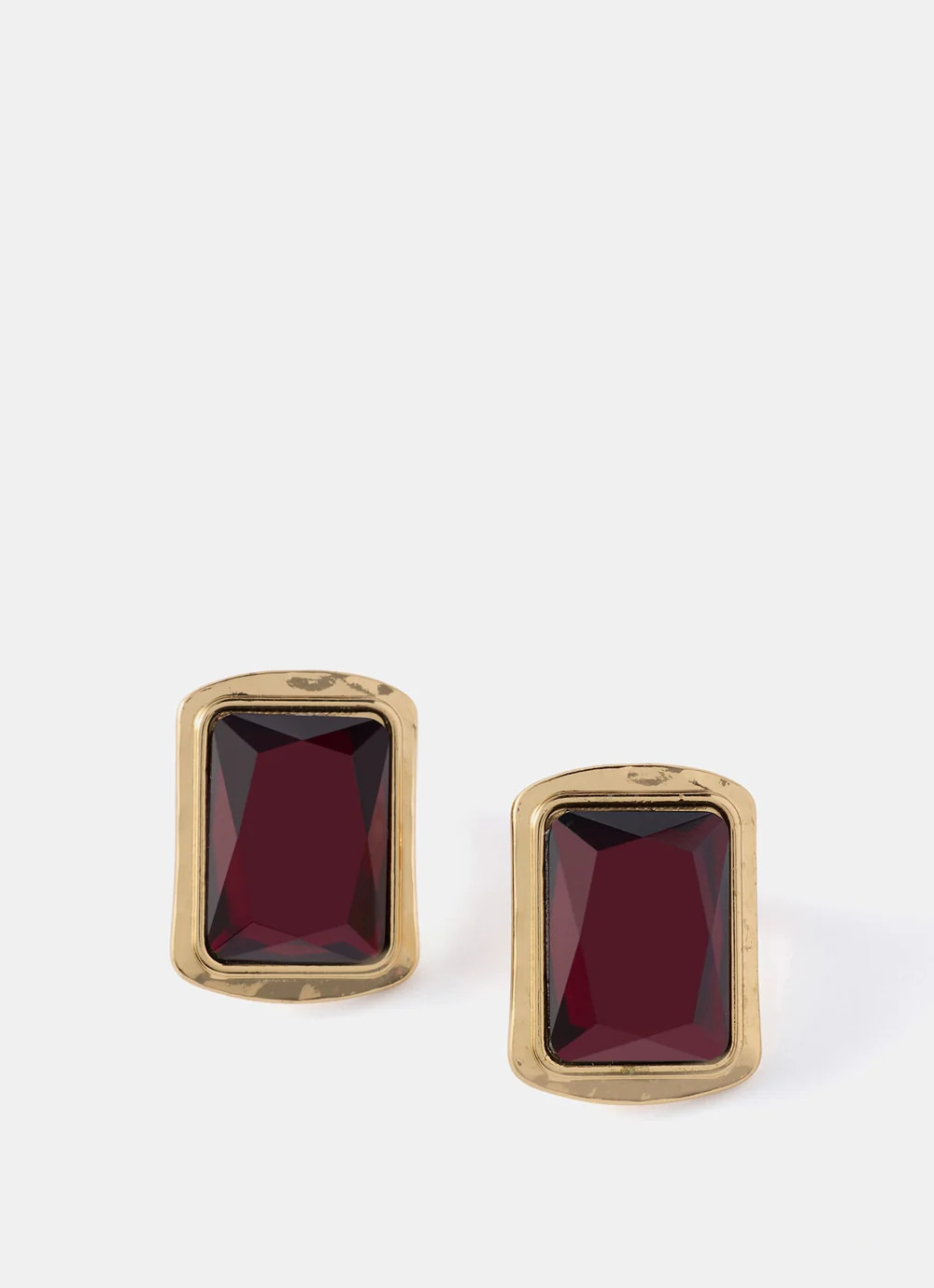 Gold Tone Burgundy Stone Stud Earrings | Mint Velvet