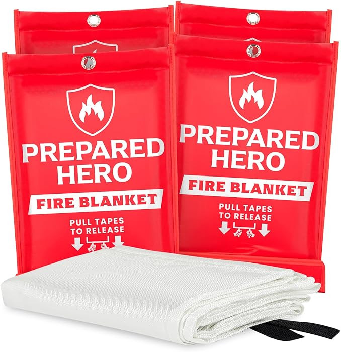 Prepared Hero Emergency Fire Blanket - 4 Pack - Fire Suppression for Kitchen, 40” x 40” Fiber... | Amazon (US)
