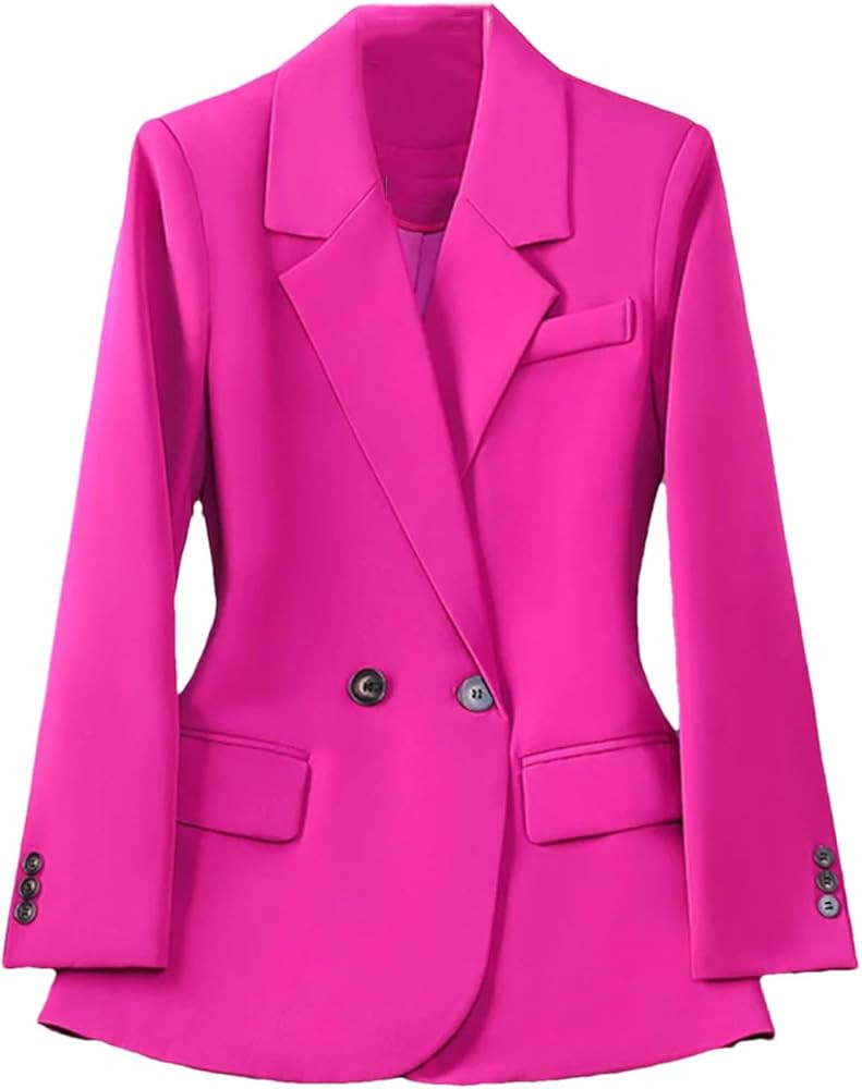 Slim Blazers for Women Office Solid Long Sleeve Coats Turn Down Collar 2 Button Jacket | Amazon (US)