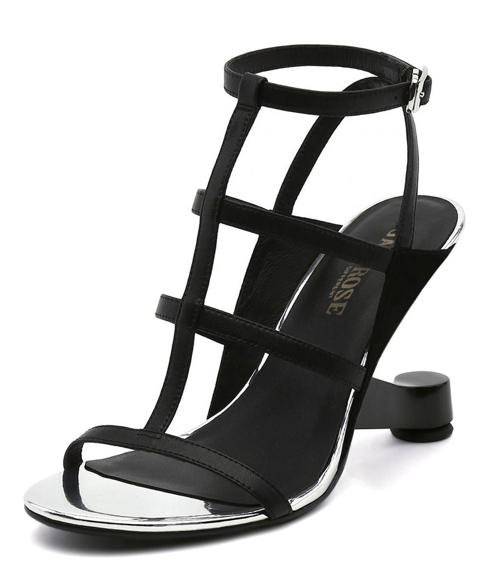 Jady Rose Women's Pumps Black - Black Floating Heel T-Strap Leather Sandal - Women | Zulily