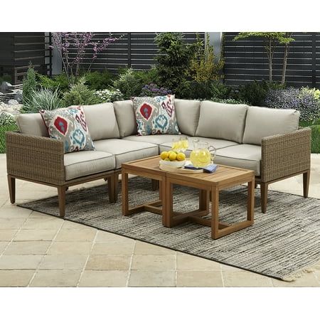 Better Homes and Gardens Davenport 7 Piece Outdoor Sectional Set with Beige Cushions | Walmart (US)