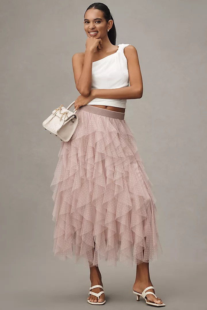 The Chéri Ruffled Tulle Midi Skirt by Anthropologie | Anthropologie (US)