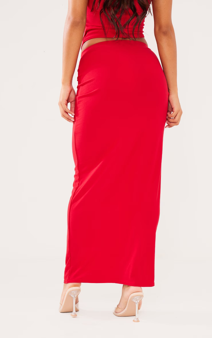 Red Soft Touch Low Rise Maxi Skirt | PrettyLittleThing US