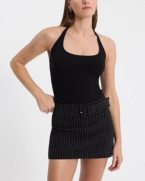 Ribbed Fitted Halter Scoop Neck Bodysuit | Express