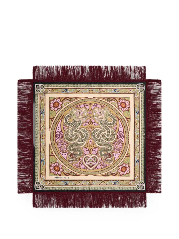Kells Plac\u00e9e light green in silk twill with fringes scarf | Farfetch Global