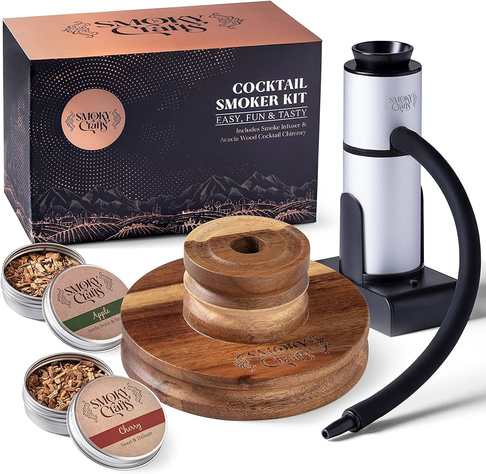 Smoky Crafts Acacia Whiskey Smoker Kit with Smoke Gun for Cocktails and Wood Chips (Apple & Cherr... | Amazon (US)