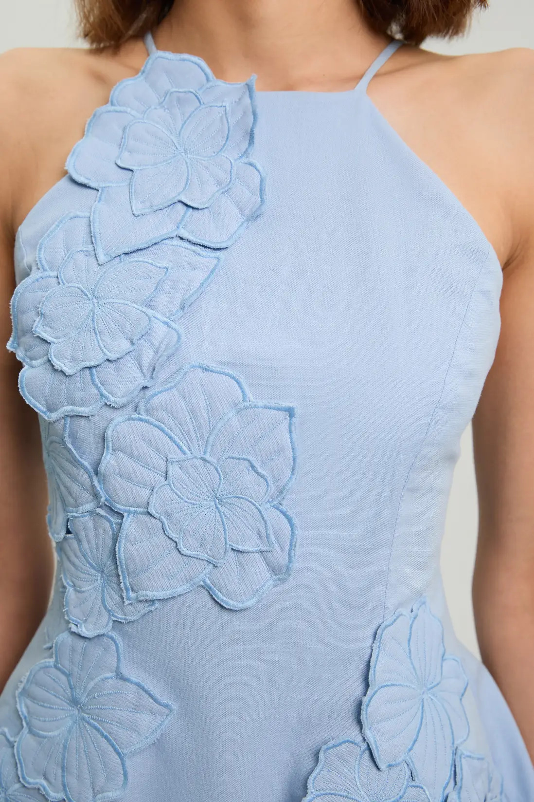 Cotton Linen 3D Floral Midi Dress | Karen Millen