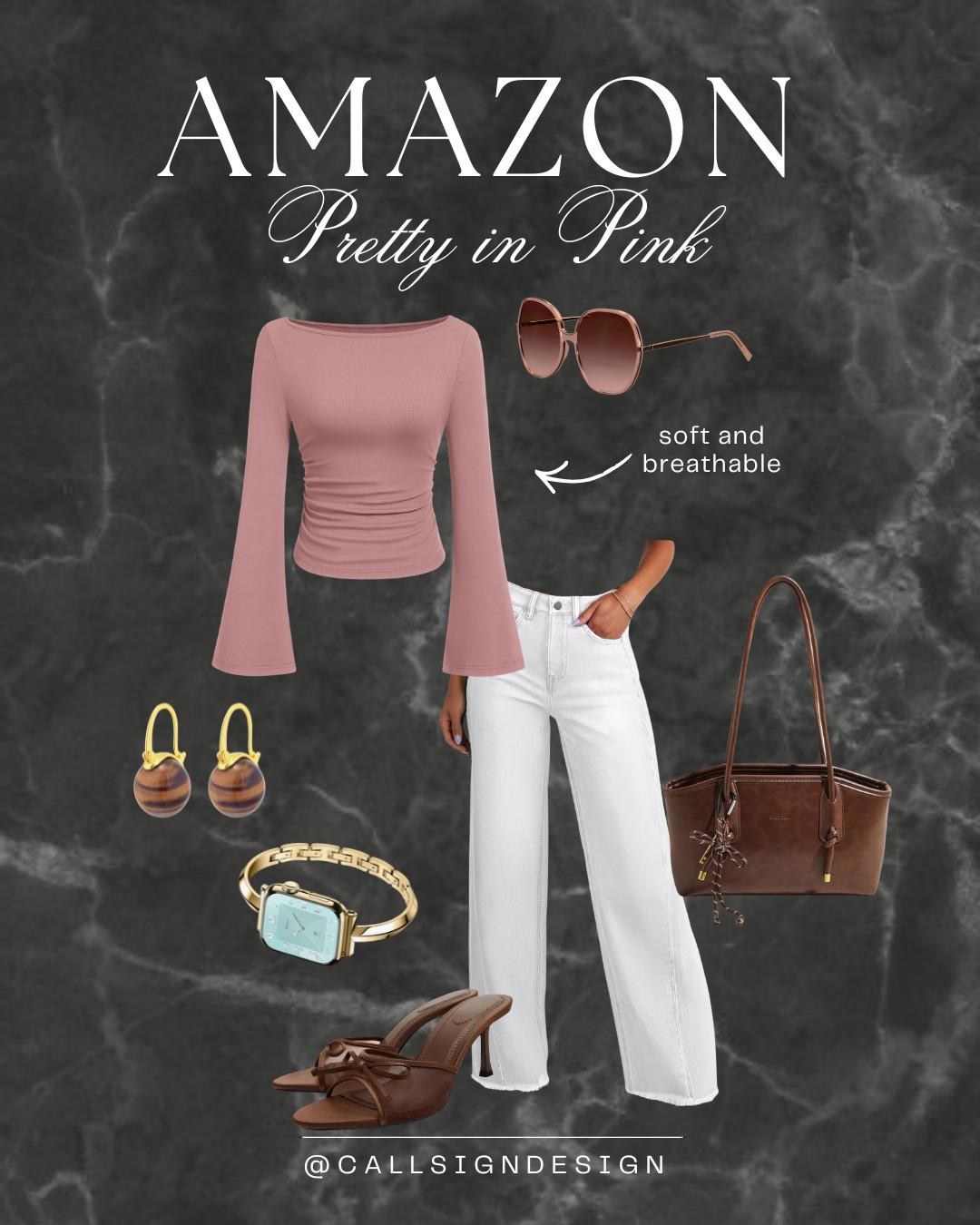 Channel your feminine energy with this stunning pink top, sassy brown kitten heels, and hold apple watch band. It's giving old-money elegance with a modern glow 

 #LTKdayinmylife #LTKgrwm #LTKootd