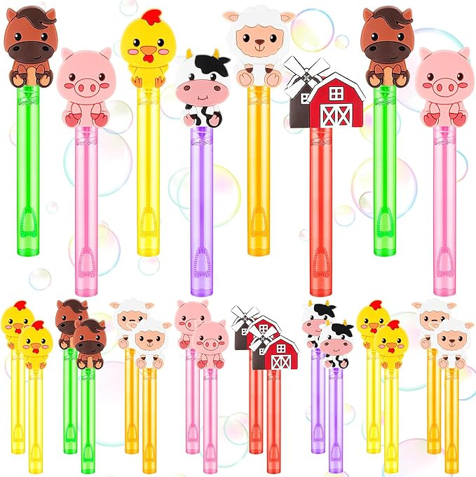 24 Pack Farm Party Favors Bubble Wands Set, 6 Style Farm Animal Theme Party Favors | Amazon (US)