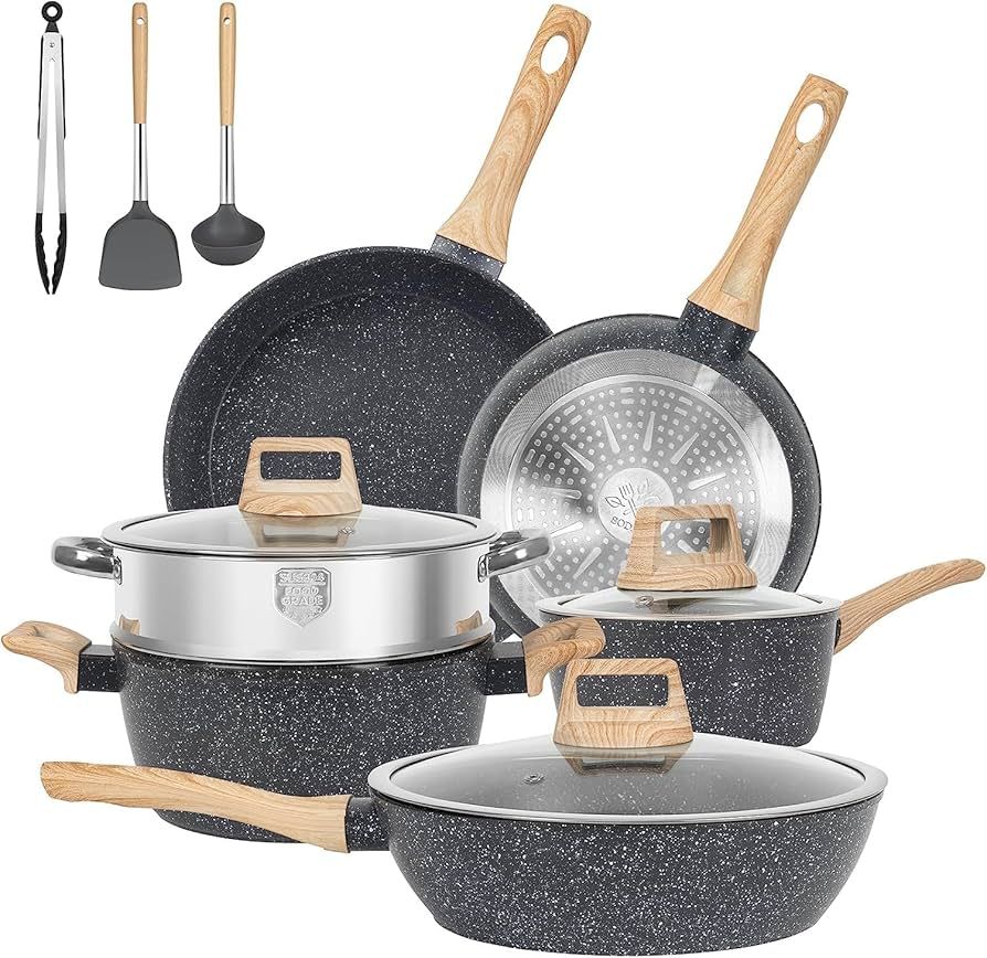 12pcs Pots and Pans Set Non Stick Kitchen Cookware Sets Induction Cookware Nonstick Granite Cooki... | Amazon (US)