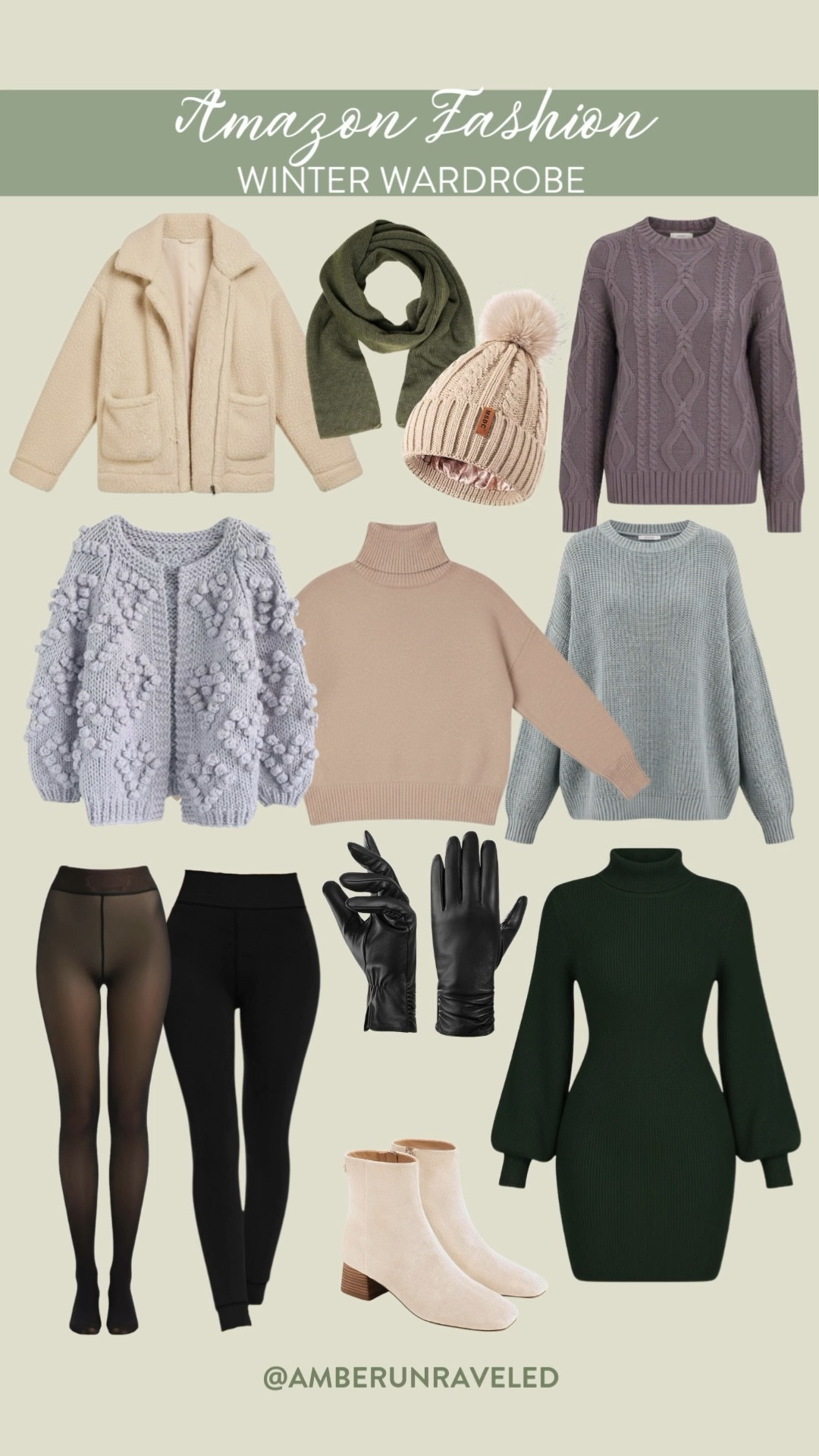 Say goodbye to thin shirts and hello to your cozy era! Amazon Fashion just dropped the perfect winter wardrobe. Grab that fluffy cream jacket and that chunky lavender cardigan, some tights, a knitted green dress, gloves, and more. winter looks, mix and match, fashion inspo, affordable style, layering pieces, sweater weather, cozy looks, casual outfit

#LTKFindsUnder50 #LTKSeasonal #LTKU