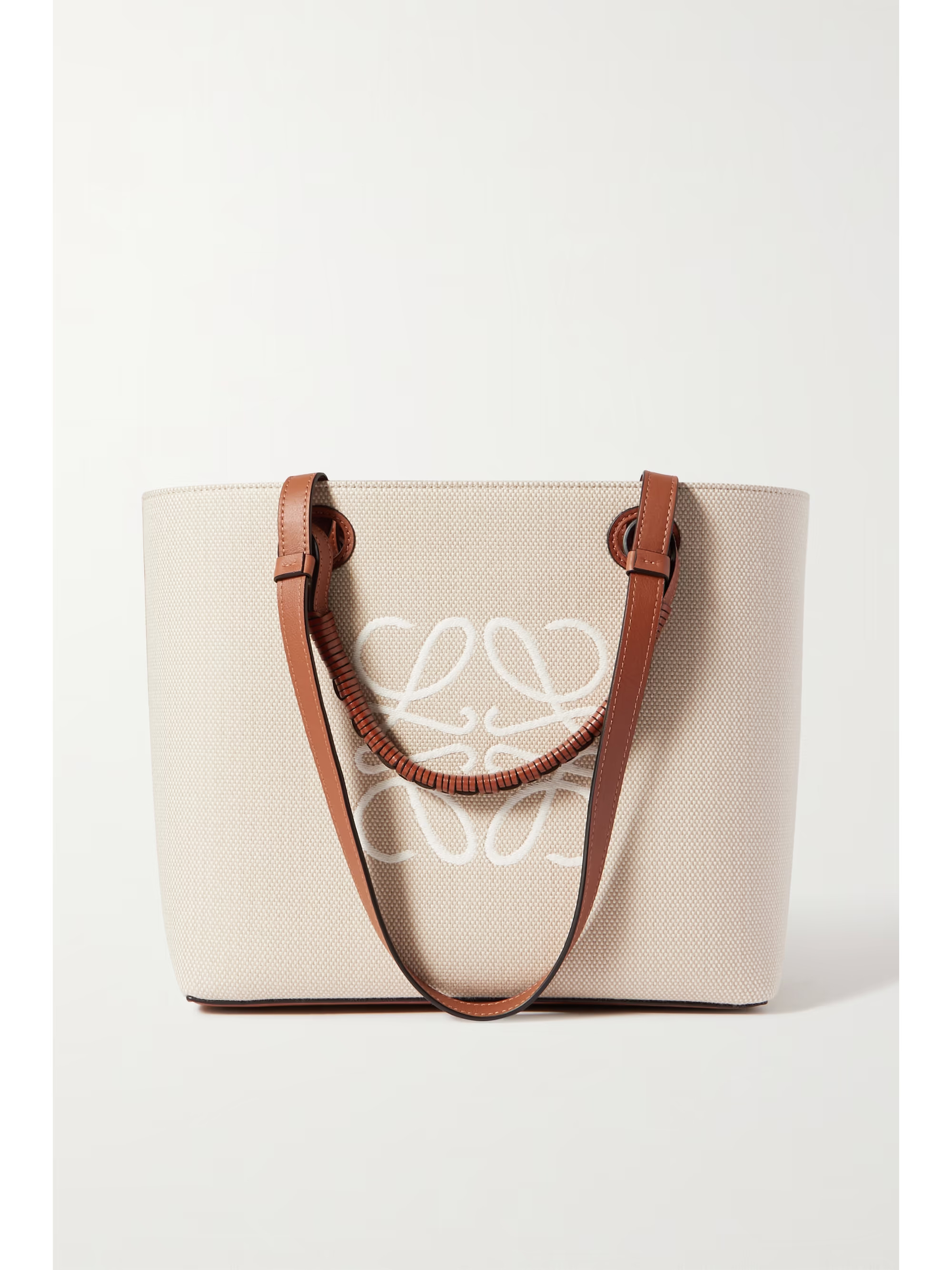 Anagram small leather-trimmed embroidered canvas tote | NET-A-PORTER (UK & EU)
