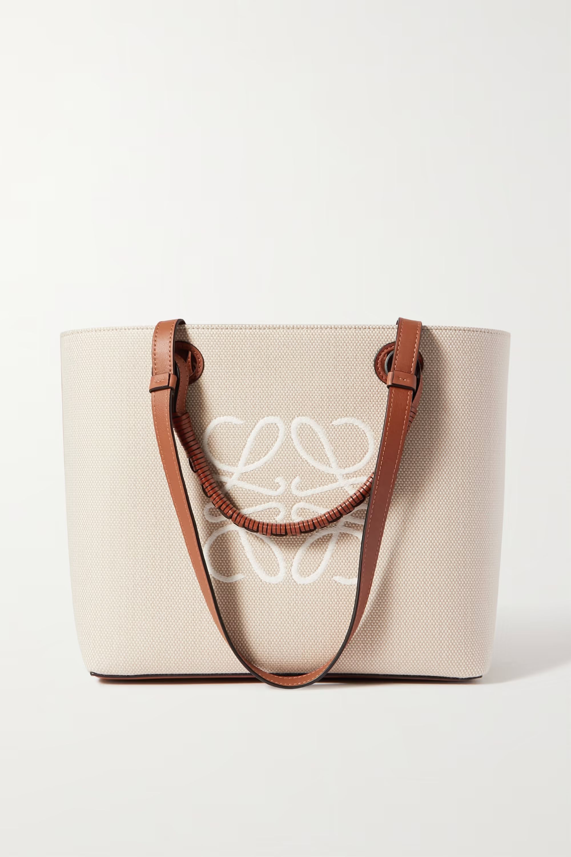 Anagram small leather-trimmed embroidered canvas tote | NET-A-PORTER (UK & EU)