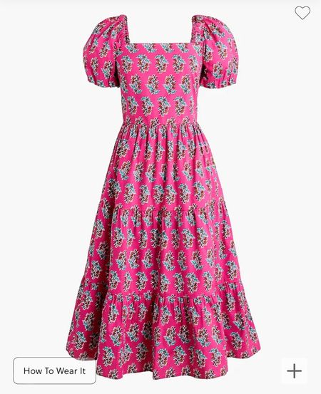 Pink puff sleeve block print midi dress 

#LTKsalealert #LTKfindsunder100 #LTKSeasonal