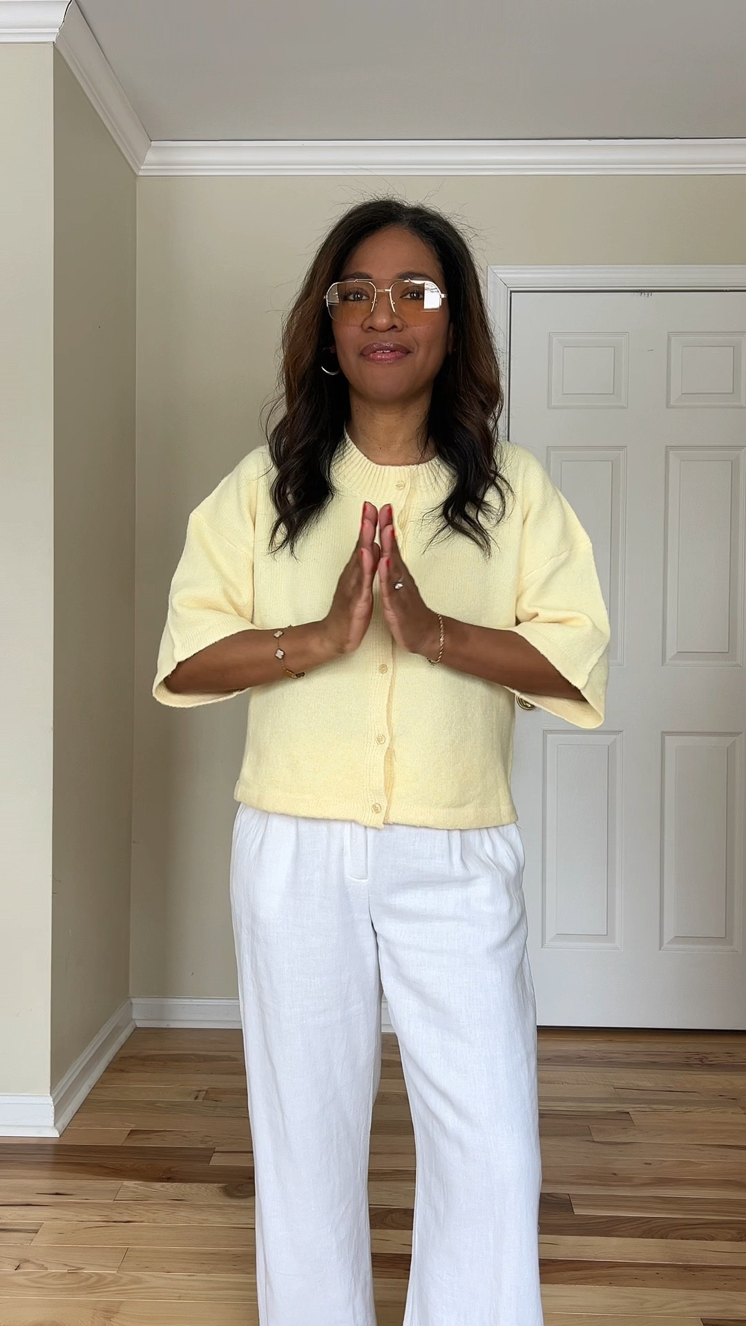 Size medium in cardigan. Pants are a size 27/4 regular. Jellie shoes size down 1/2

 #ltkootd #ltkover40 #ltkgrwm

M