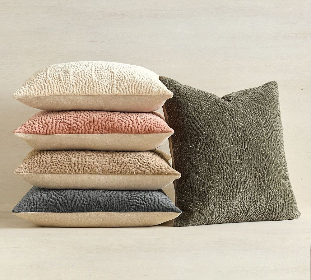 Follette Quilted Velvet Pillow | Pottery Barn (US)