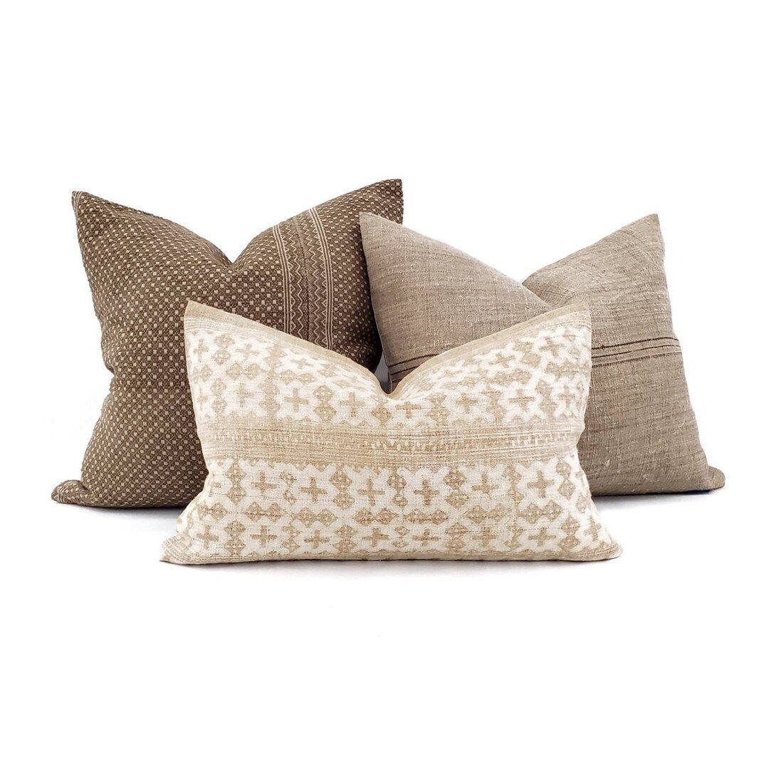 Pillow combo- brown/khaki/sand pillow combo of 3 pillows | Etsy (US)