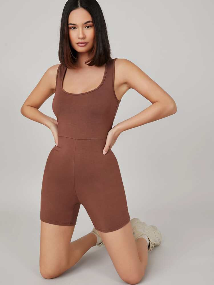 SHEIN BASICS Scoop Neck Unitard Romper | SHEIN