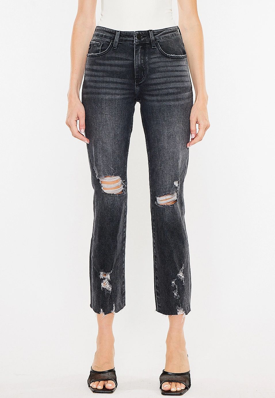 KanCan™ Charcoal Ankle Straight Mid Rise Ripped Jean | Maurices