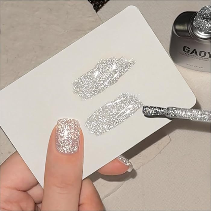 GAOY Silver Reflective Glitter Gel Nail Polish, 16ml Jelly Translucent Sparkle Nail Polish, UV Li... | Amazon (US)