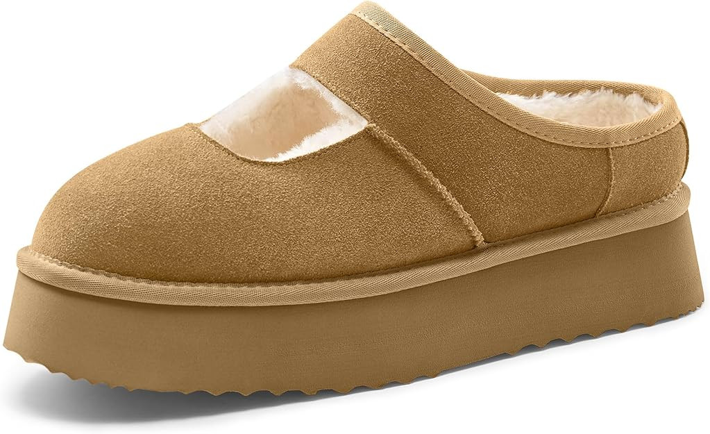 Platform Slippers for Women Cozy Fur Lined Slip on Mary Jane Fall Shoes Warm Comfy House Slippers... | Amazon (US)