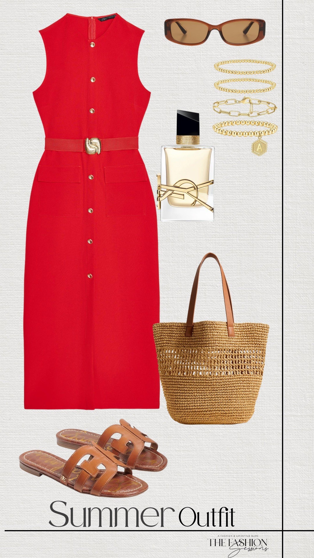 Summer Outfit | Red Dress | Woven Tote Bag | Sam Edelman Sandals | YSL Perfume | 

#LTKShoeCrush #LTKSeasonal #LTKStyleTip