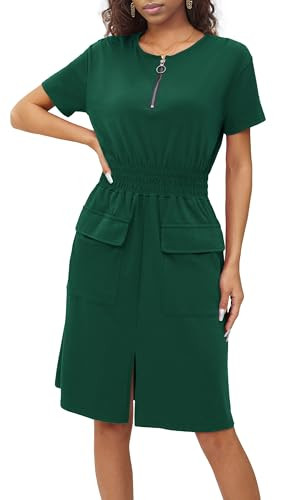 Ann Darling Womens Summer Work Tshirt Dress Smocked Waist Office Dresses with Pockets | Amazon (US)