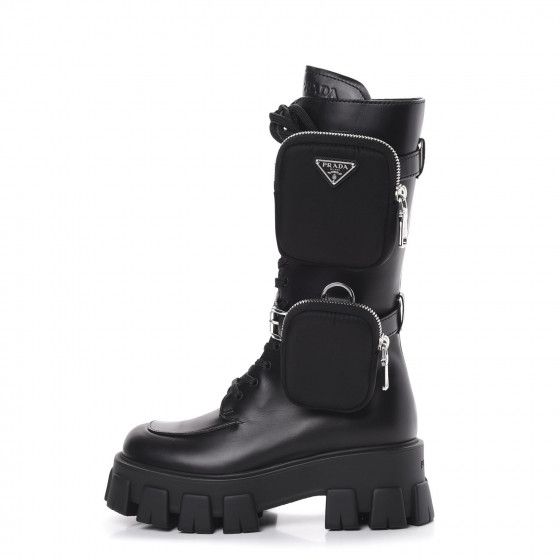 PRADA Calfskin Nylon Monolith Boots 35.5 Black | Fashionphile