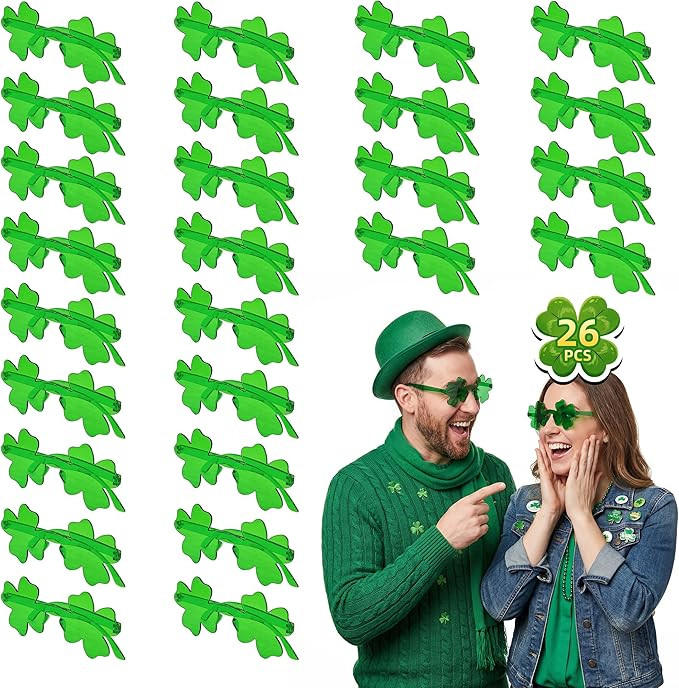 LIONO 26 PCS St Patricks Day Shamrock Glasses Party Favors, Green Clover Glasses for Family Frien... | Amazon (US)