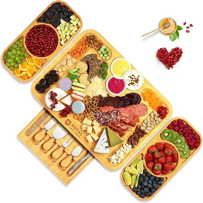 Cheese Board and Knife Set - Charcuterie Board Set Unique Bamboo Cheese Board, Charcuterie Platte... | Amazon (US)