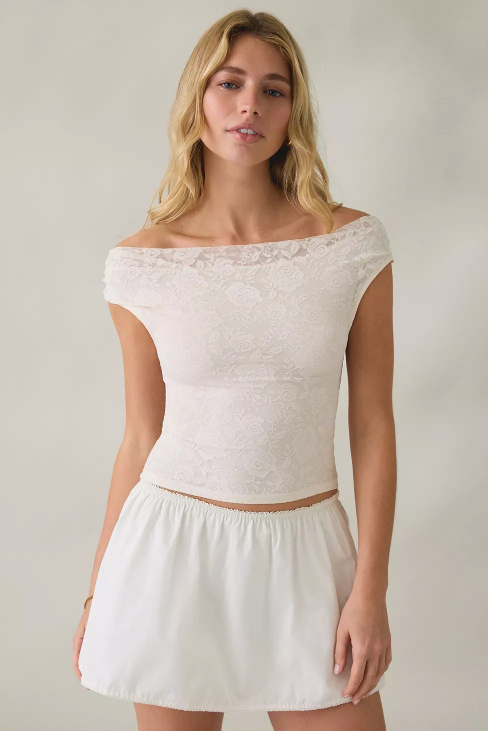 UO Fia Lace Off-The-Shoulder Crop Top | Urban Outfitters (US and RoW)