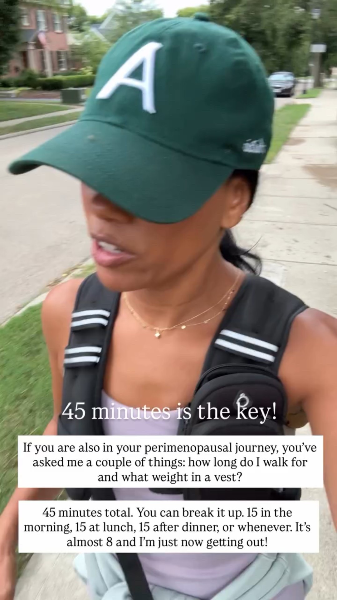 My weighted vest has been essential in my perimenopausal journey! I walk in mine for 45 minutes every day. Sometimes I break it up, sometimes I do it in one walk but either way, got to get that 45 minutes in daily! I recommend starting at 8 lbs then working your way up, but that also depends on your weight! 

#LTKOver40 #LTKActive