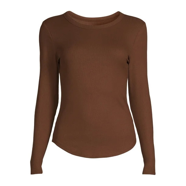 No Boundaries Juniors' Ribbed Crewneck Tee with Long Sleeves - Walmart.com | Walmart (US)