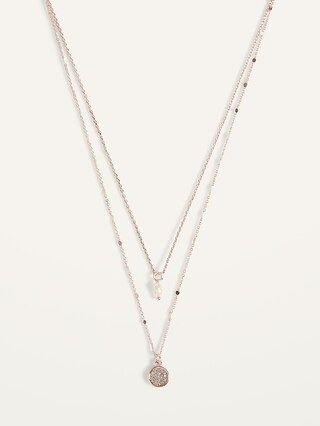 Rose-Gold Toned Double-Strand Freshwater Pearl Pendant Necklace For Women | Old Navy (US)