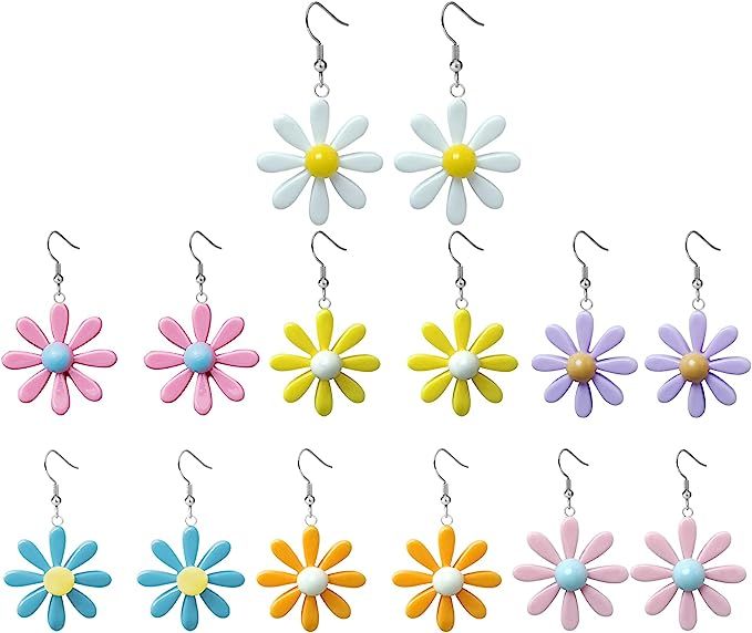 14PCS Daisy Earrings,Daisy Flower Earrings for Women Girl,Acrylic Yellow Flower Daisy Dangle Earr... | Amazon (US)